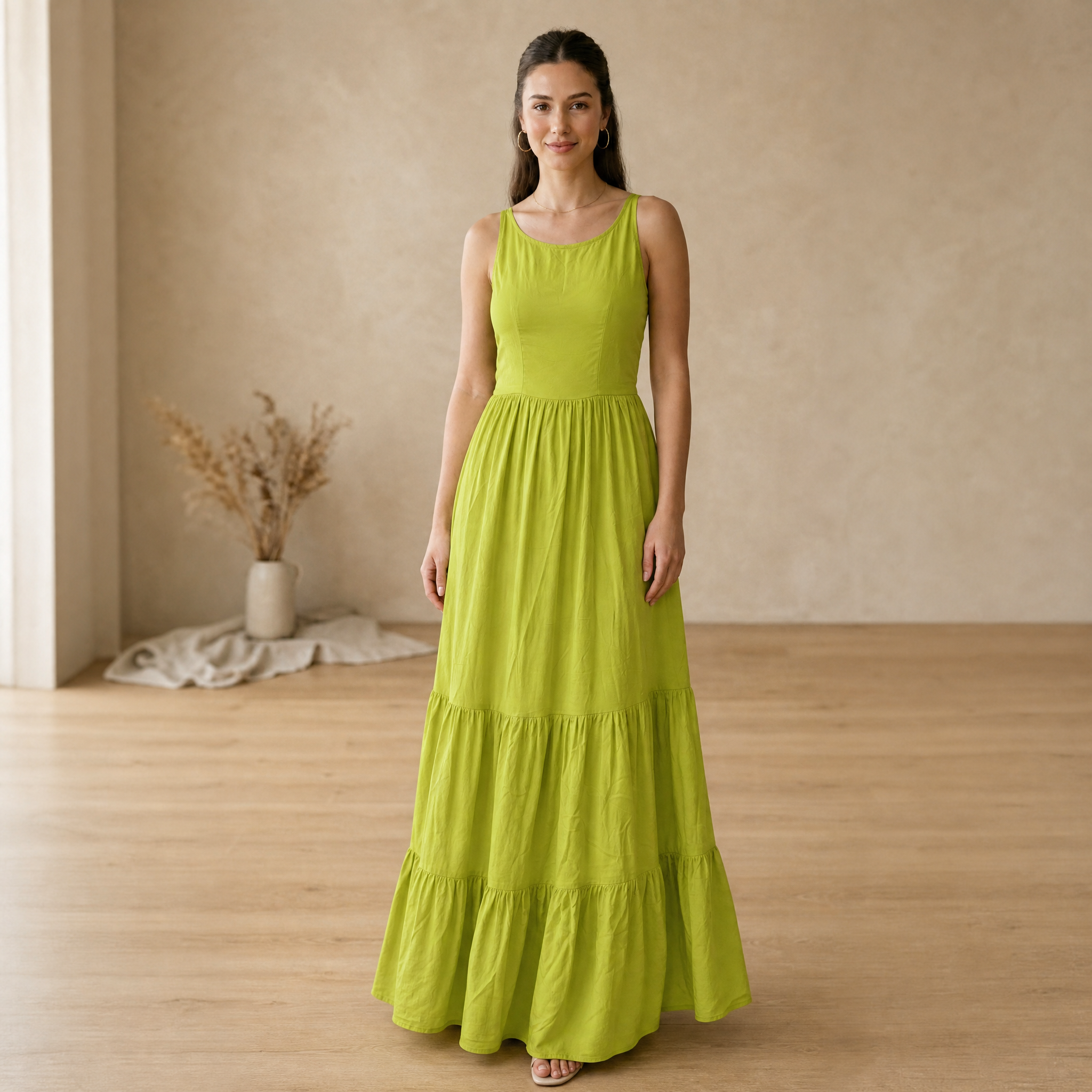 Latest Light Green Rayon Maxi Dress
