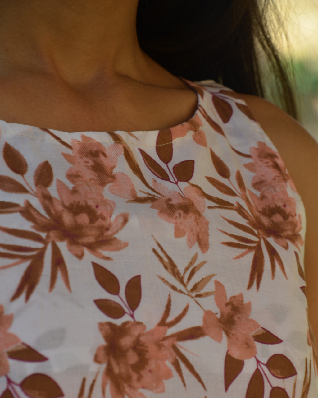 White Floral Printed Sleeveless Cotton Maxi Dress