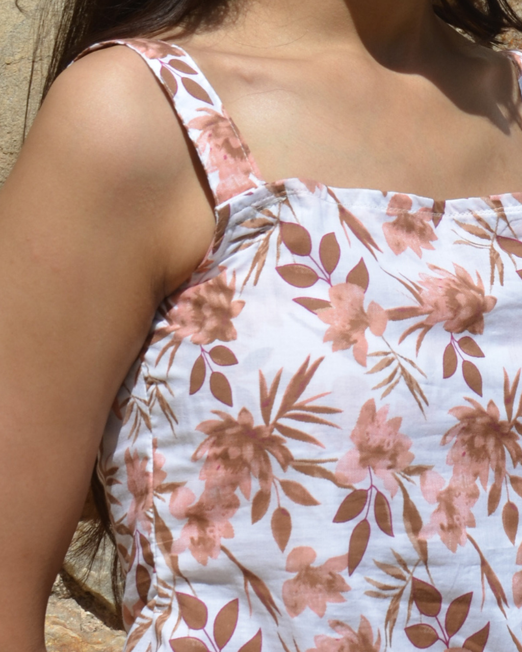 White Floral Printed Sleeveless Cotton Co-ord Set