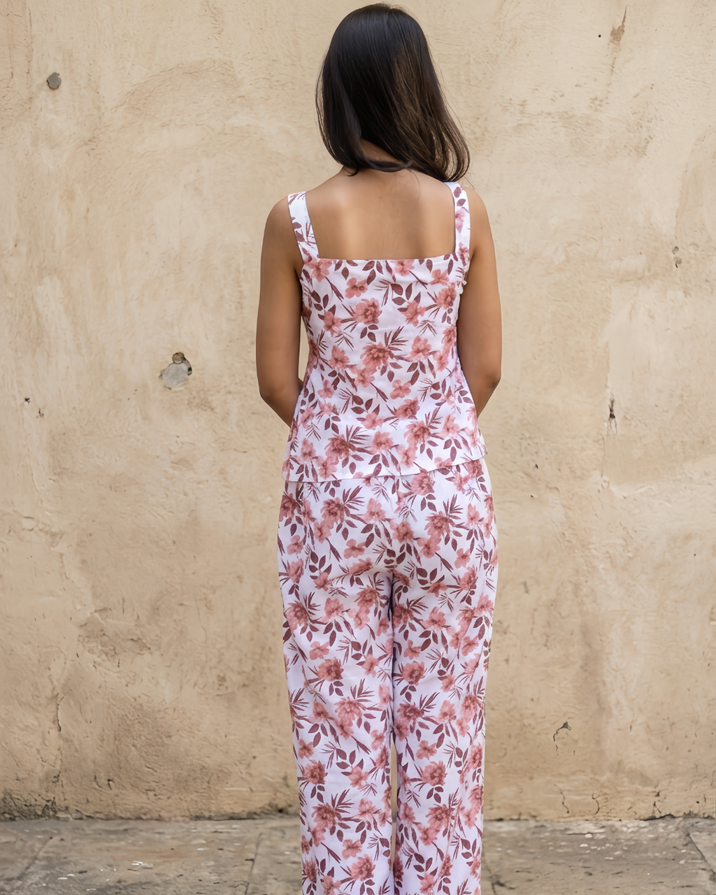 White Floral Printed Sleeveless Cotton Co-ord Set