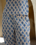 White Blue Floral Printed Sleeveless Cotton Co-ord Set