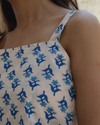 White Blue Floral Printed Sleeveless Cotton Co-ord Set